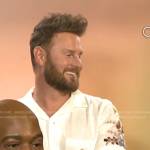 Bobby Berk’s white floral embroidered shirt on E! News