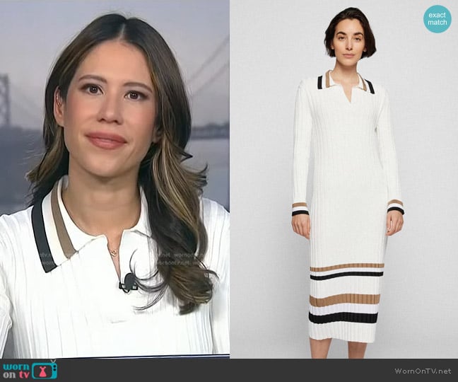 Hugo Boss Rib Knit Dress with Signature Stripe Details worn by Deirdre Bosa on NBC News Daily