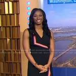 Brittany Bell’s black stripe-trim wrap dress on Good Morning America