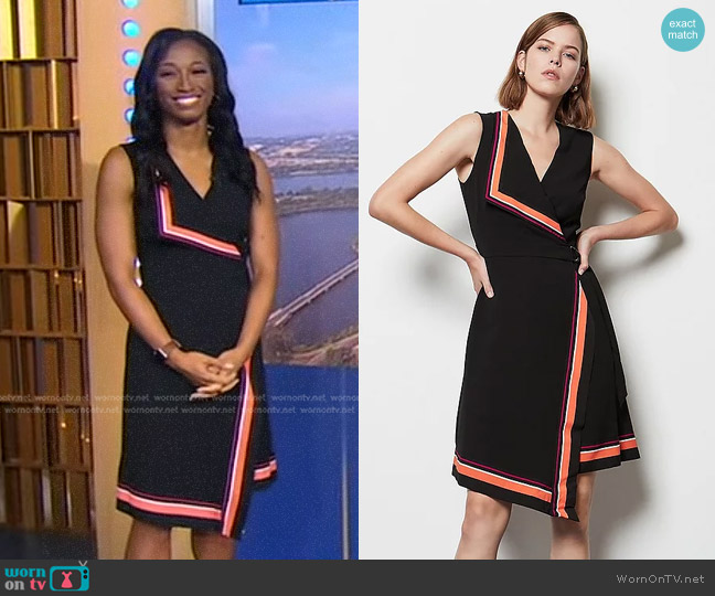 WornOnTV: Brittany Bell’s black stripe-trim wrap dress on Good Morning ...