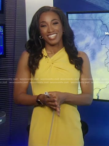 Brittany Bell’s yellow knotted neckline dress on Good Morning America