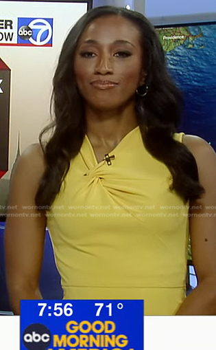 WornOnTV: Brittany Bell’s yellow knotted neckline dress on Good Morning