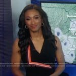 Brittany Bell’s black stripe-trim wrap dress on Good Morning America