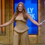 Brook Shields’ khaki strapless jumpsuit on Live with Kelly and Mark