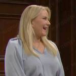 Brooke’s blue ruched sleeve blouse on The Bold and the Beautiful