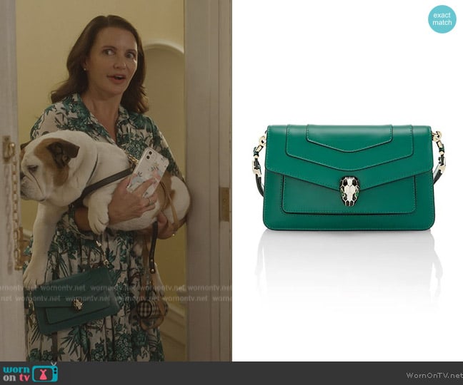 Serpenti Forever Leather Shoulder Bag by Bvlgari worn by Charlotte York (Kristin Davis) on And Just Like That