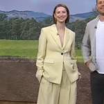 Caitriona Balfe’s yellow wide leg pant suit on Good Morning America