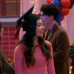 Carly’s pink sweater and floral leather skirt on iCarly