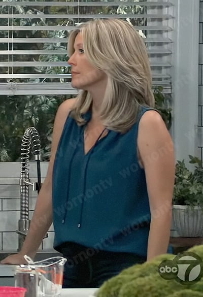 Carly’s teal sleeveless top on General Hospital