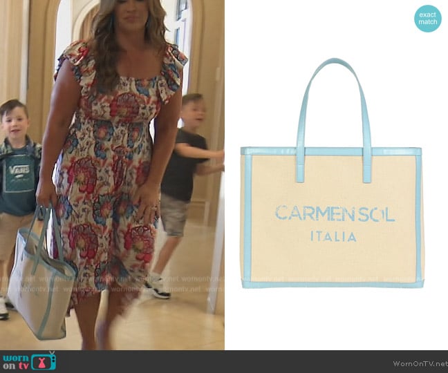 Carmen Sol Roma Canvas Large Tote worn by Emily Simpson on The Real Housewives of Orange County