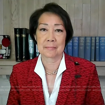 Carol Lam's red boucle tweed blazer on Today