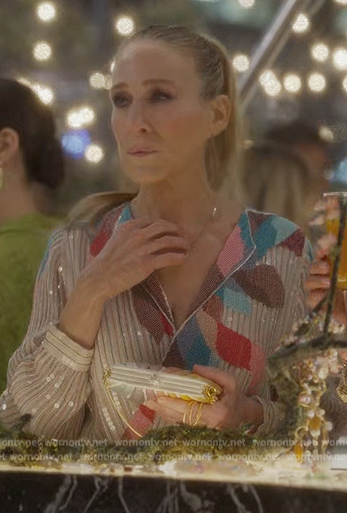WornOnTV: Carrie’s sequin stripe wrap jumpsuit on And Just Like That ...