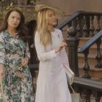 Carrie’s white lace trim jumpsuit on And Just Like That