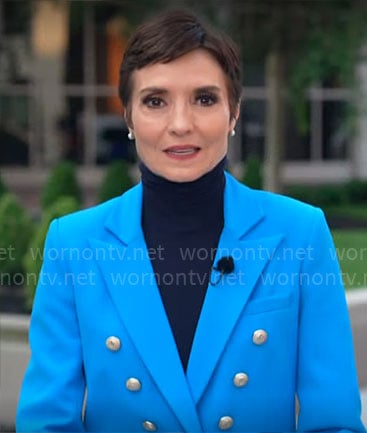 Catherine Herridge’s blue double-breasted blazer on CBS Mornings