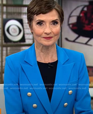 Catherine Herridge’s blue double-breasted blazer on CBS Mornings