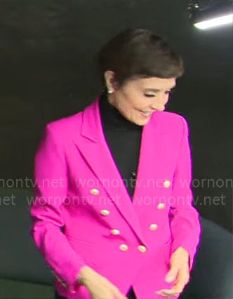 Catherine Herridge’s pink double-breasted blazer on CBS Mornings