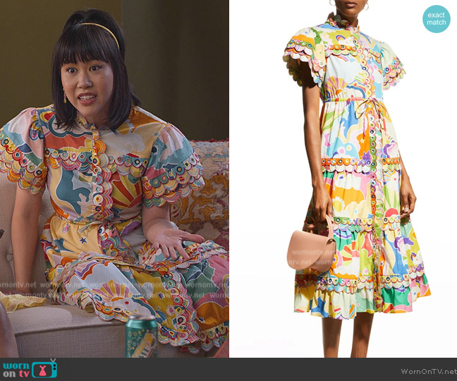 Celiab Cordelia Multicolor Embroidered Midi Dress worn by Eleanor Wong (Ramona Young) on Never Have I Ever