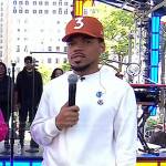 Chance the Rapper’s white sweatshirt and printed jeans on Today