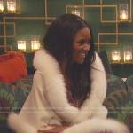 Charity’s white fur trim stole on The Bachelorette