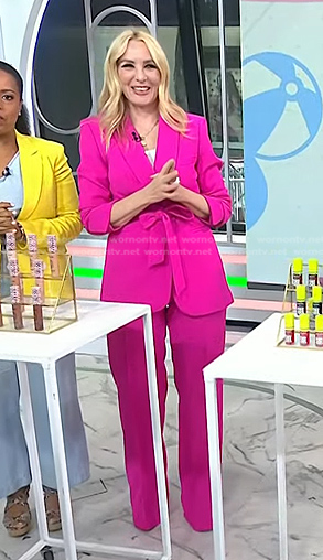 Chassie's pink tie waist blazer and pants on Today