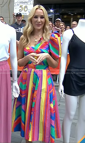 Chassie's rainbow stripe top and skirt on Today