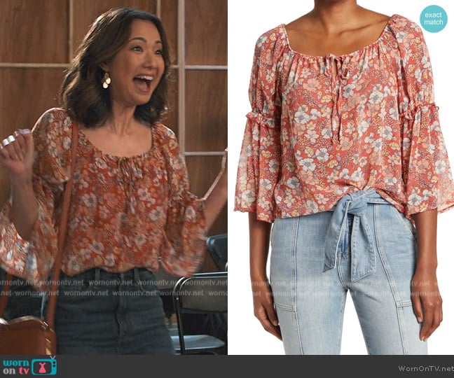  Floral Peasant Topby Chenault worn by Jae Suh Park (Jae Suh Park) on Never Have I Ever