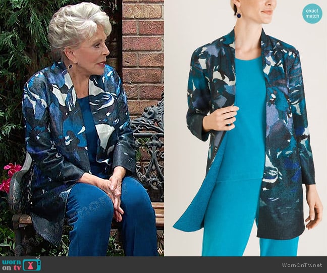 Chicos Reversible Solid To Floral Crushed Jacket - Travelers Collection worn by Julie Olson Williams (Susan Seaforth Hayes) on Days of our Lives