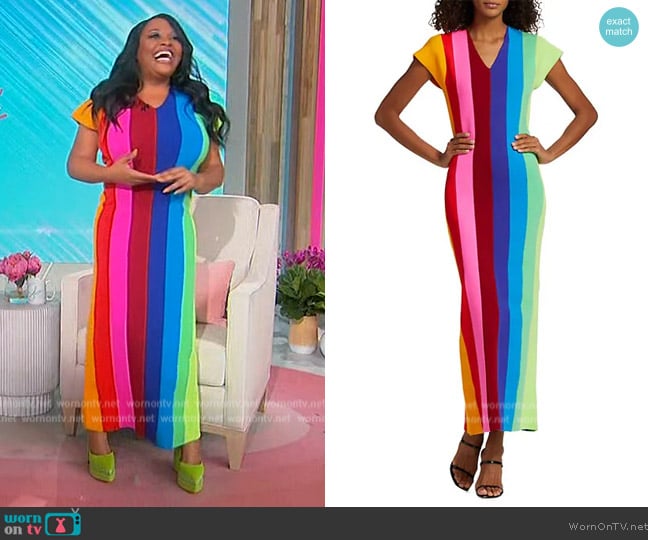 Christopher John Rogers Striped terry-paneled knitted midi dress worn by Sherri Shepherd on Sherri