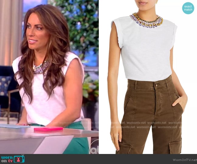 Cinq a Sept Chunky Rhinestone Embellished Muscle Tee worn by Alyssa Farah Griffin on The View