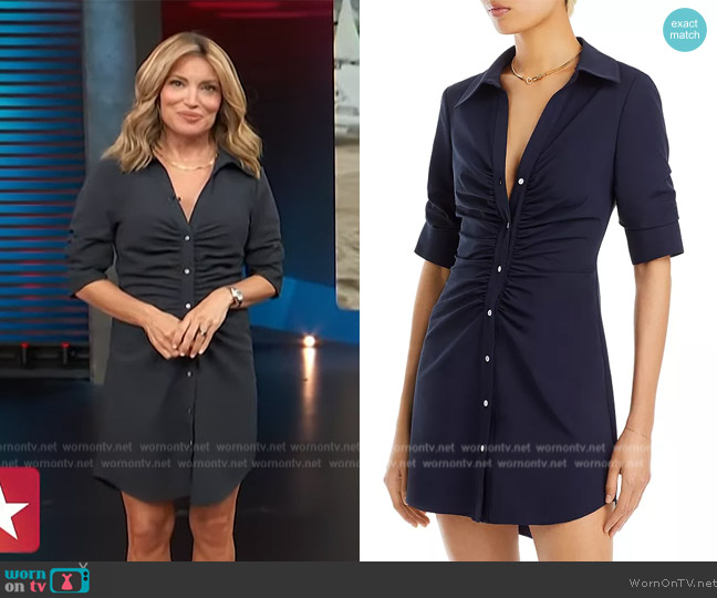 Cinq a Sept Elina Ruched Button-Front Mini Dress  worn by Kit Hoover on Access Hollywood