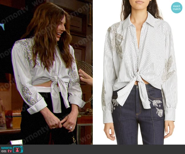 Cinq a Sept Marianna Shirt worn by Taylor Hayes (Krista Allen) on The Bold and the Beautiful