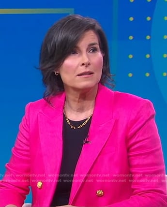 Claire Shipman’s fuchsia pink double breasted blazer on Good Morning America