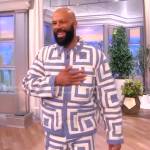 Common’s blue and white print jacket and pants on The View