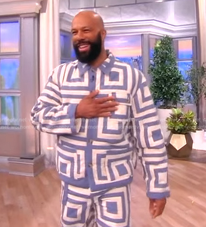 Common's blue and white print jacket and pants on The View