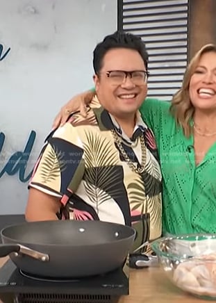 Dale Talde's multicolor printed shirt on Access Hollywood