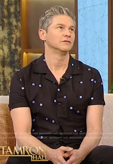 David Burtka’s black printed shirt on Tamron Hall Show