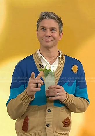 David Burtka’s blue and beige embroidered cardigan on Today