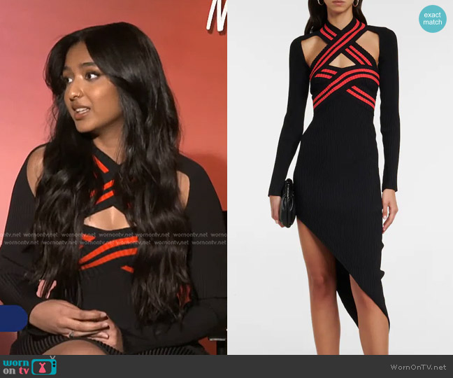 David Koma Ribbed-Knit Jersey Midi Dress worn by Maitreyi Ramakrishnan on E! News