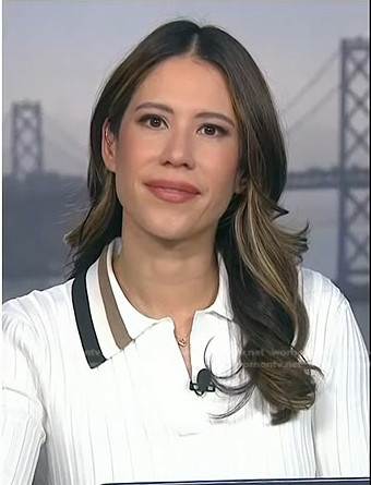 Deirdre's white ribbed stripe-collar dress on NBC News Daily