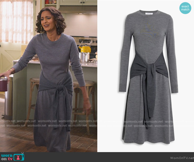 Dere Lam 10 Crosby Tie-front mélange wool-blend dress worn by Nalini Vishwakumar (Poorna Jagannathan) on Never Have I Ever