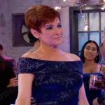 Diane’s navy off-shoulder dress on General Hospital