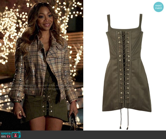 Dion Lee Laced Utility Corset Dress in Moss worn by Renee Ross (Bresha Webb) on Run the World