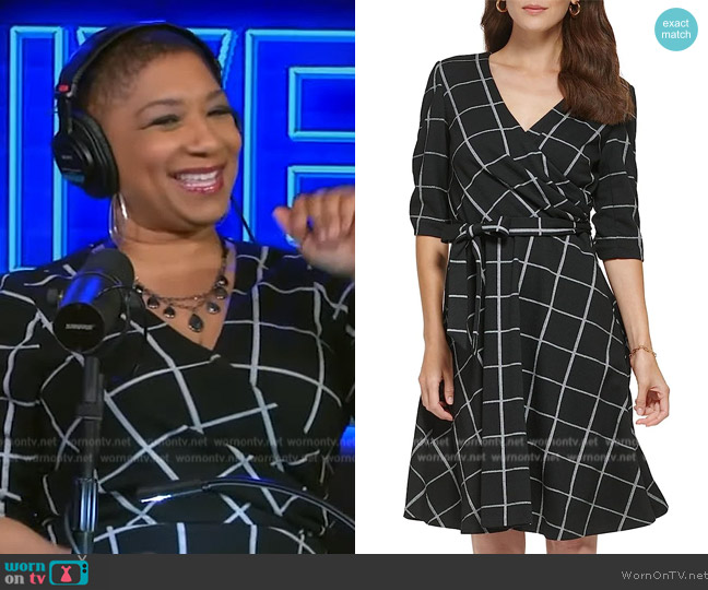 DKNY Front Wrap V-Neck Fit-and-Flare Dress with Elbow Sleeve worn by Deja Vu on Live with Kelly and Mark