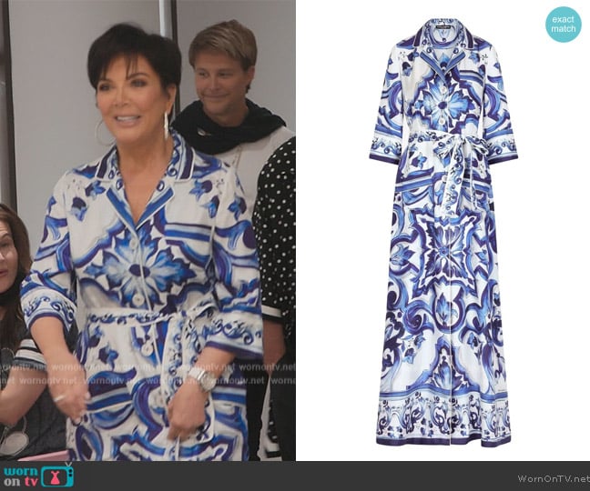 Dolce and Gabbana Majolica-print maxi shirt dress worn by Kris Jenner (Kris Jenner) on The Kardashians