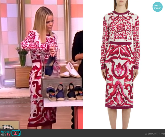 Dolce and Gabbana Tile-Print Silk Charmeuse Midi Dress worn by Sara Haines on The View