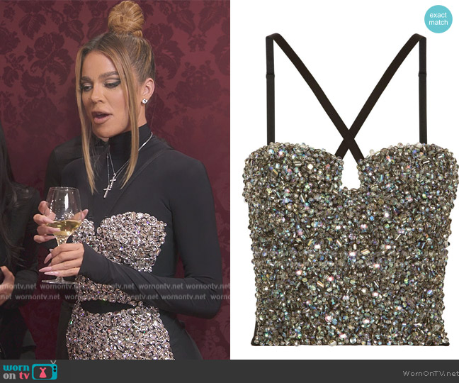 Fendi Silver Sequin and Bead Mini Baguette Purse worn by Khloé Kardashian  as seen in The Kardashians (S02E05)