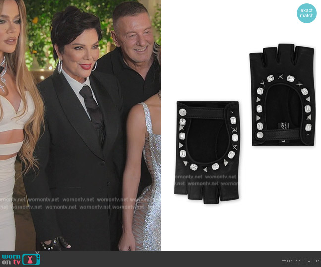 Dolce and Gabbana Embellished Fingerless Leather Gloves worn by Kris Jenner (Kris Jenner) on The Kardashians