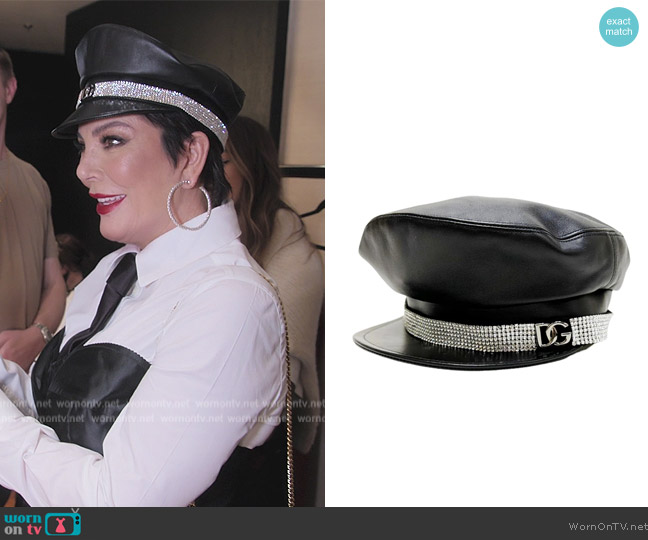 Dolce and Gabbana Leather Embellished Cap worn by Kris Jenner (Kris Jenner) on The Kardashians