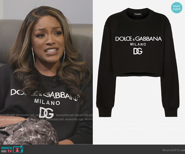 Dolce & Gabbana Logo-print cropped sweatshirt worn by Drew Sidora on The Real Housewives of Atlanta