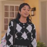 Devi’s black argyle print sweater on Never Have I Ever